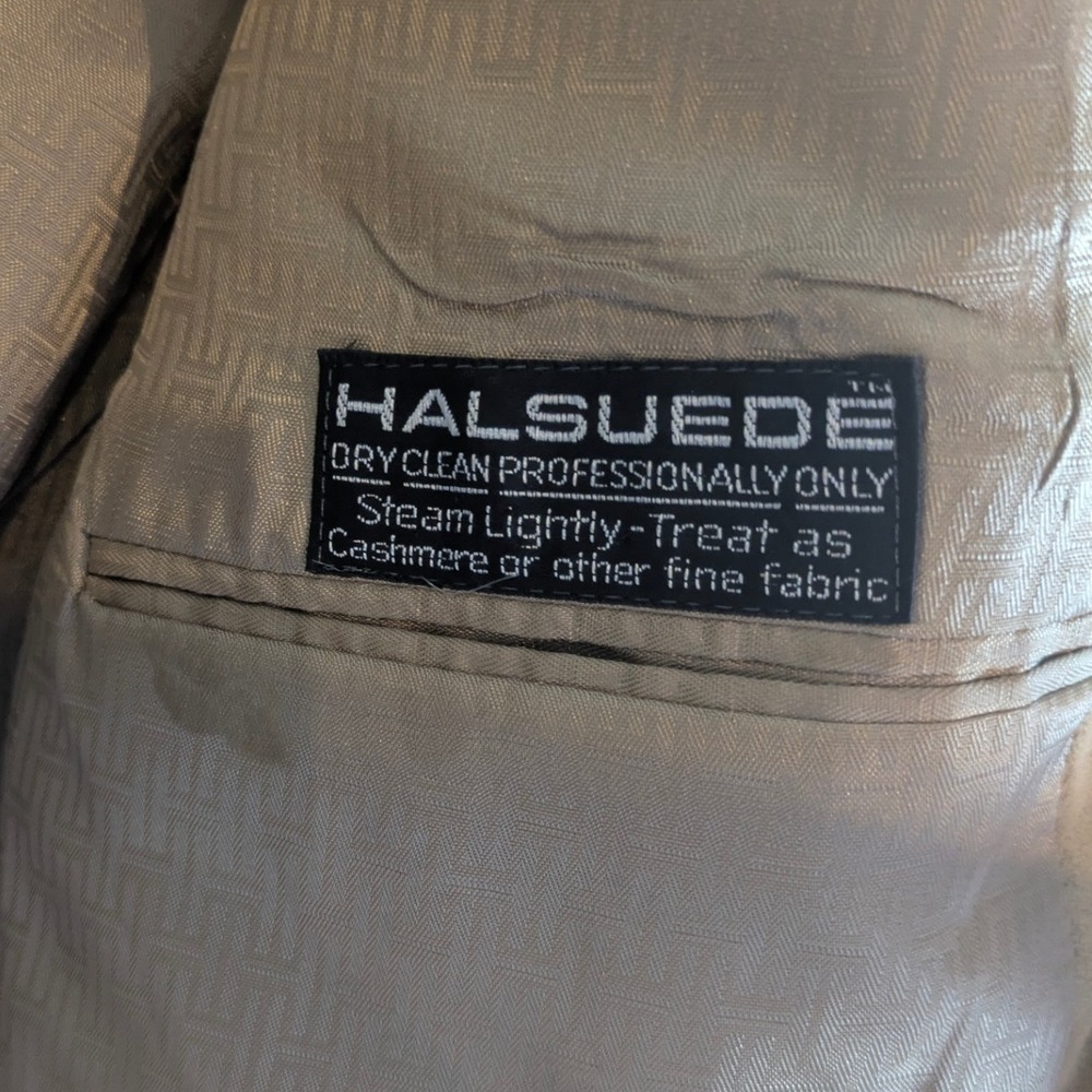 Halston Vintage 1970s Halsuede Tan Faux Suede Men's Blazer Jacket Large - Picture 5 of 8
